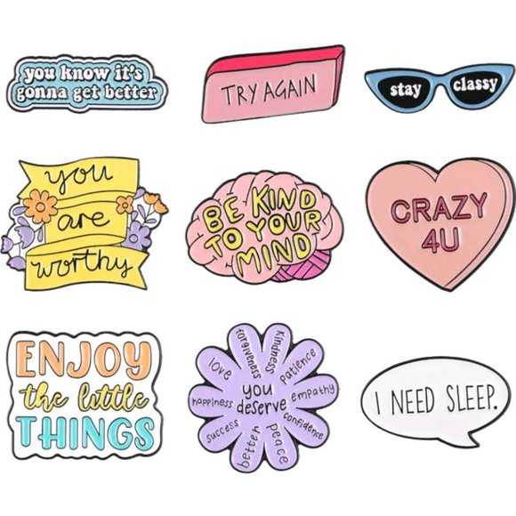 Set of 9 different pins multicolor motivation and inspiration perfect for a gift - Picture 3 of 9